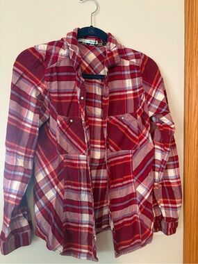 Maurices Red and White Plaid Button-Up Shirt